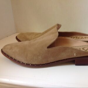 Sam Edelman Beige Tan Suede Mule Shoes Brass